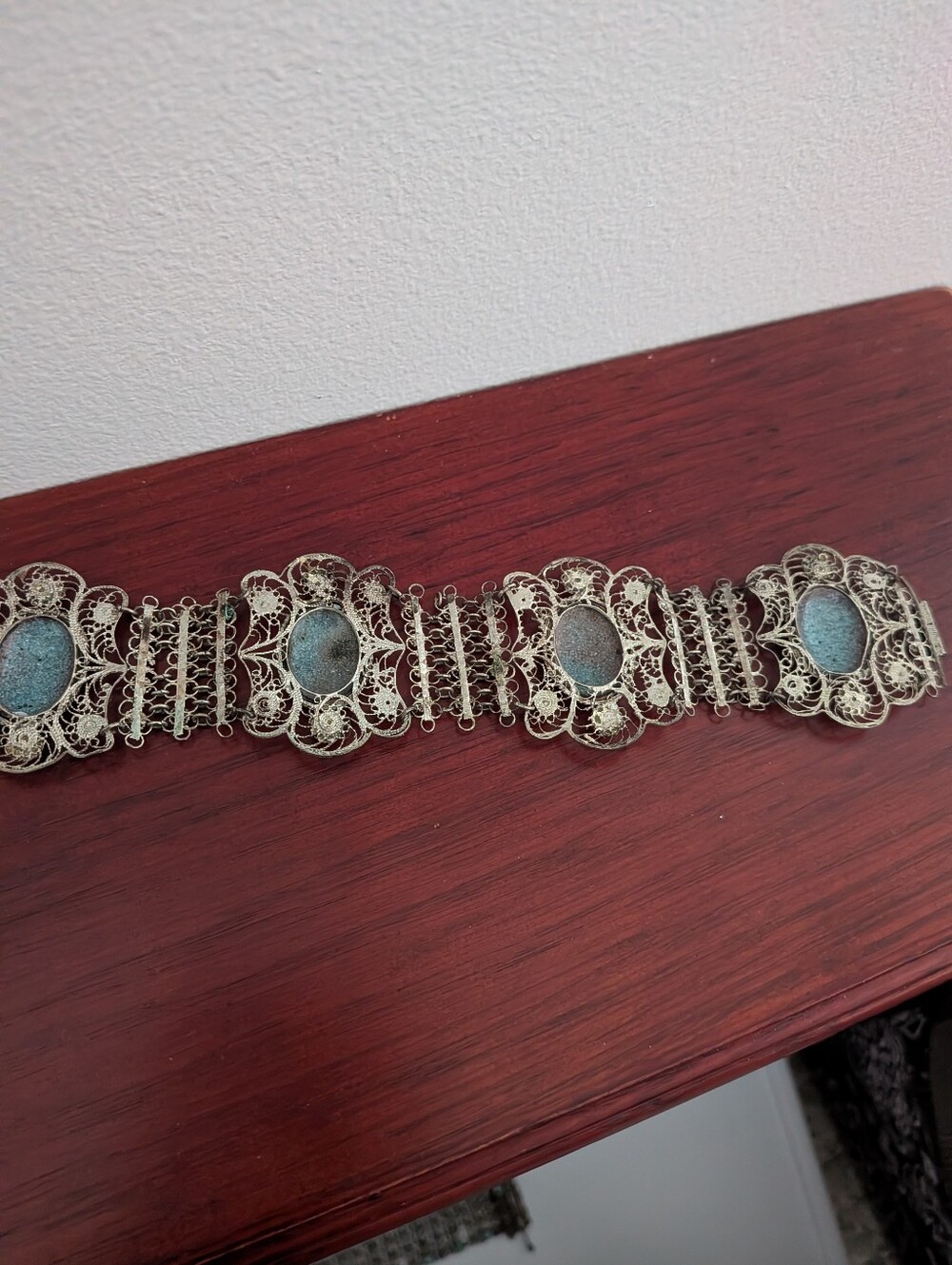 Vintage Persian/Iranian Filigree Bracelet Hand Painted Enamel Bird Deer Panels - Picture 8 of 9
